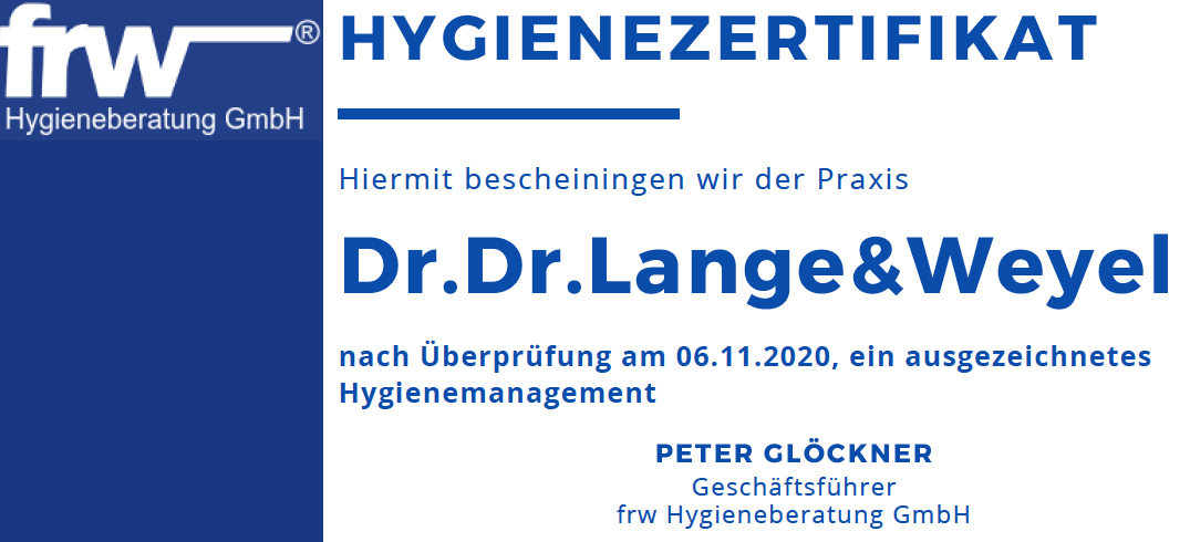Damit Sie sich sicher fühlen können. Lange & Weyel bietet Ihnen einen Hygienestandard auf höchstem (zertifiziertem) Niveau.